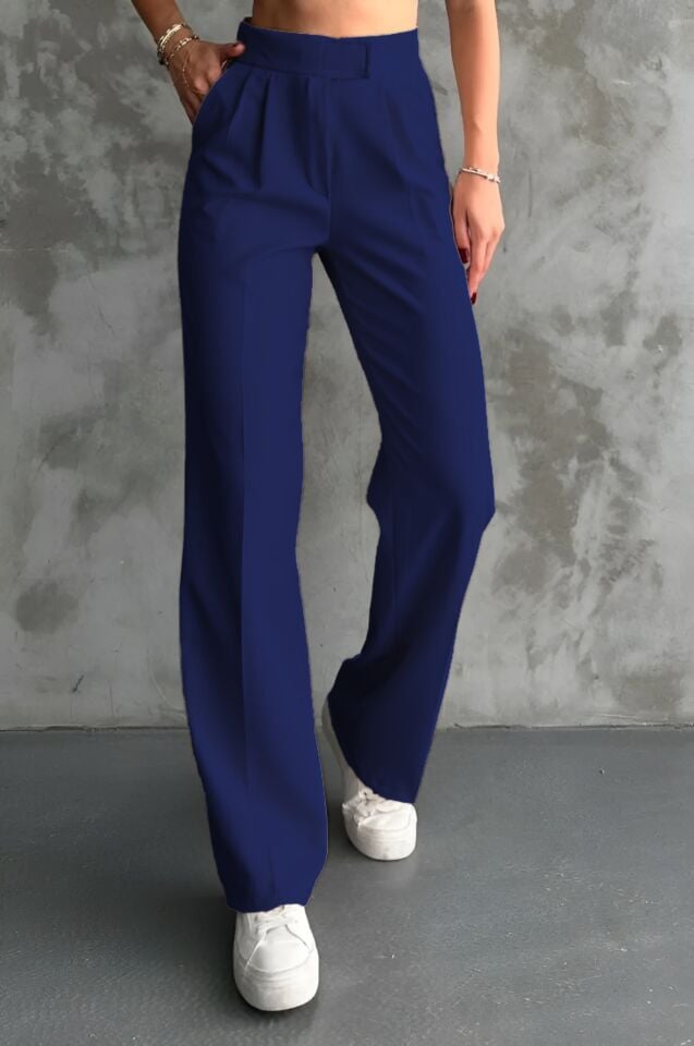 Balenbi Kadın Double Krep Likralı Cırt Kapama Palazzo Pantolon 1103 44 - Lacivert