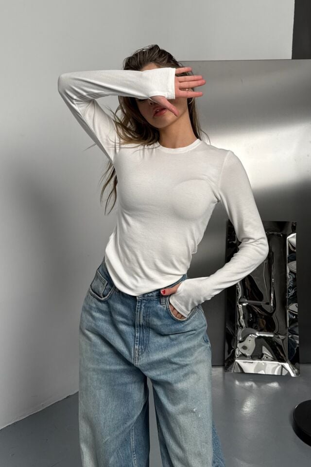 Balenbi Kadın Buzzy Parmak Geçmeli Bisiklet Yaka Basic Body 1130 XL - Beyaz