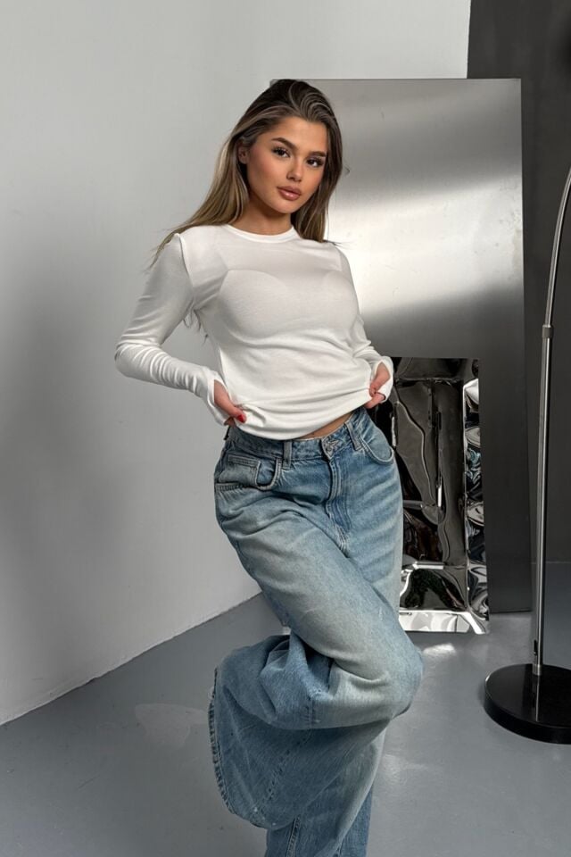 Balenbi Kadın Buzzy Parmak Geçmeli Bisiklet Yaka Basic Body 1130 XL - Beyaz