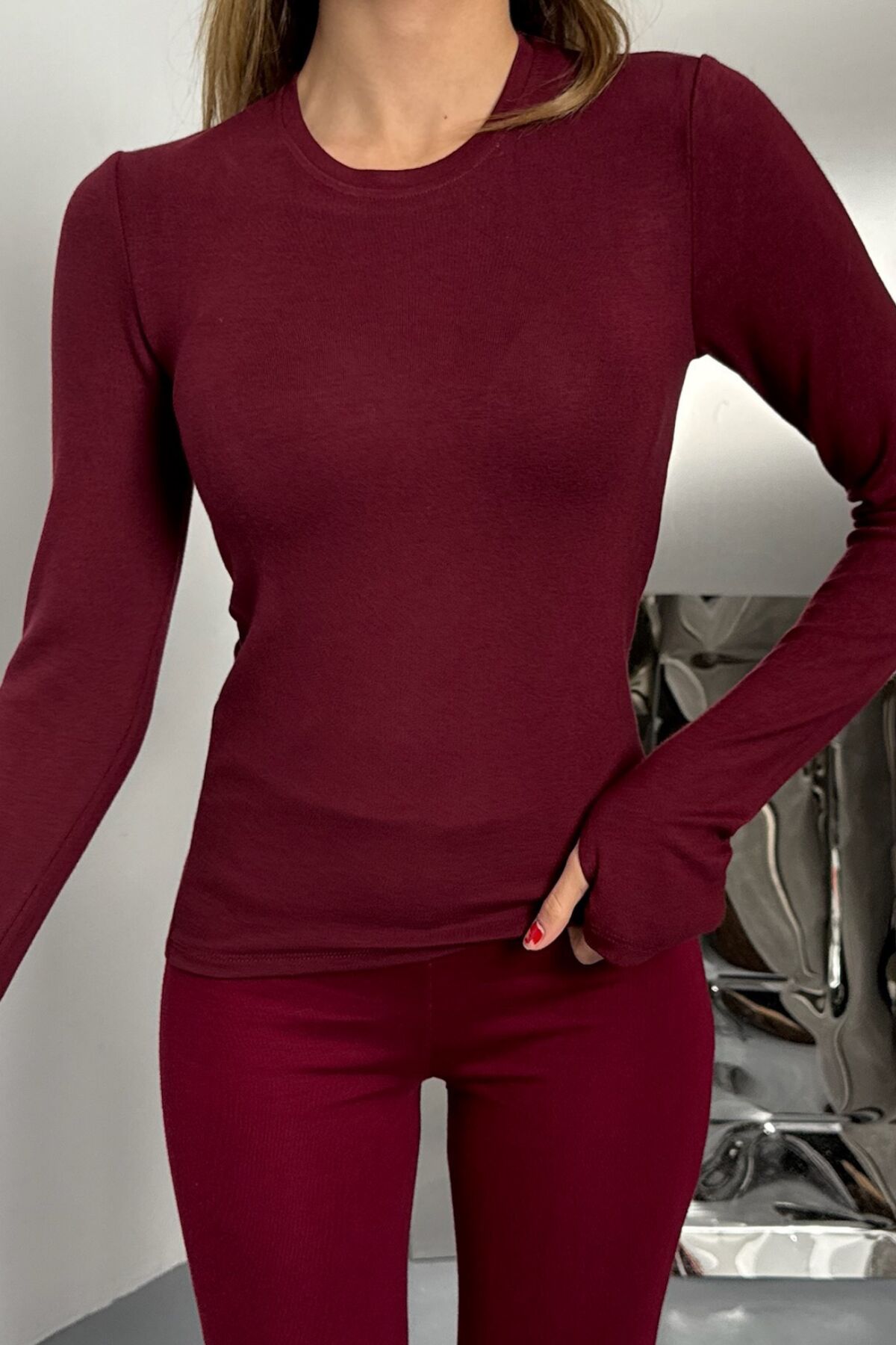 Balenbi Kadın Buzzy Parmak Geçmeli Bisiklet Yaka Basic Body 1130 XL - Bordo