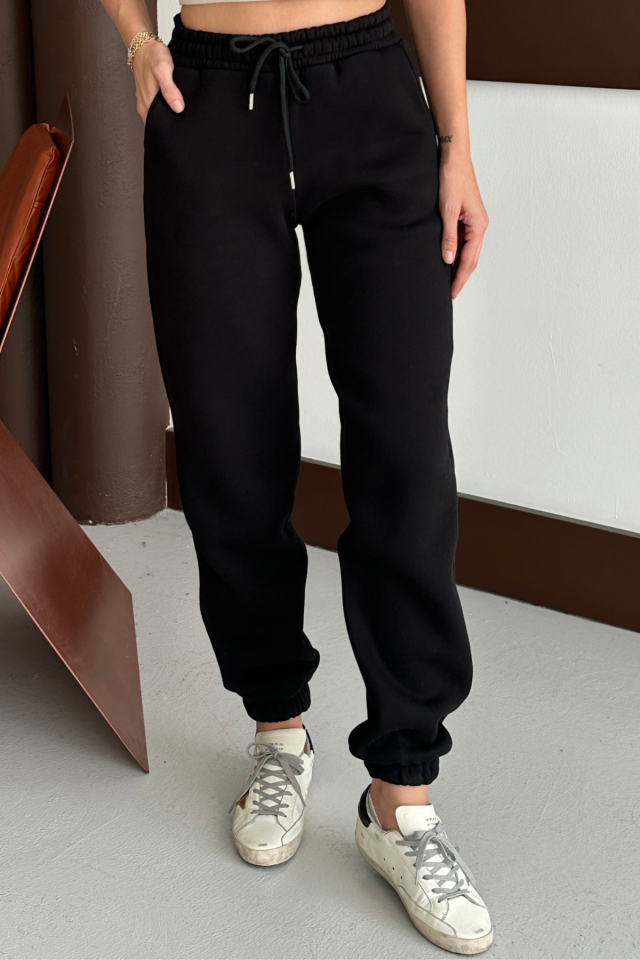 Balenbi Kadın Yüksek Bel Kışlık içi Polarlı Kalın Eşofman Altı 1091 M - Siyah