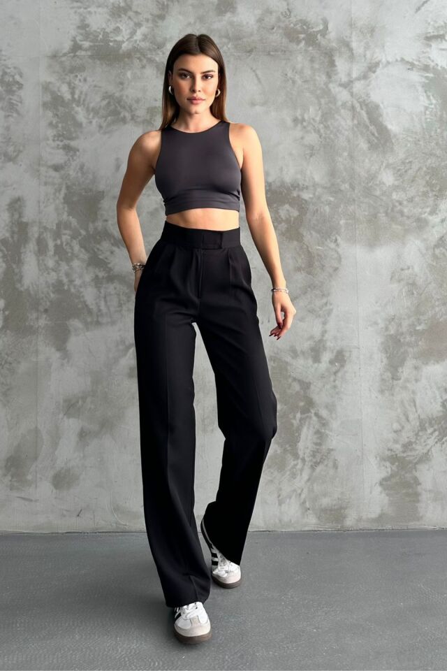 Balenbi Kadın Double Krep Likralı Cırt Kapama Palazzo Pantolon 1103 44 - Siyah