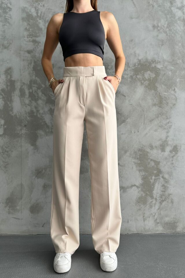 Balenbi Kadın Double Krep Likralı Cırt Kapama Palazzo Pantolon 1103 46 - Bej