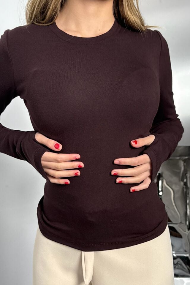 Balenbi Kadın Buzzy Parmak Geçmeli Bisiklet Yaka Basic Body 1130 Kahverengi - XL