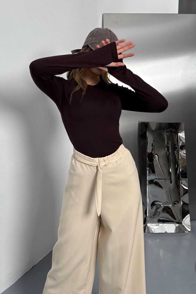 Balenbi Kadın Buzzy Parmak Geçmeli Bisiklet Yaka Basic Body 1130 Kahverengi - XL