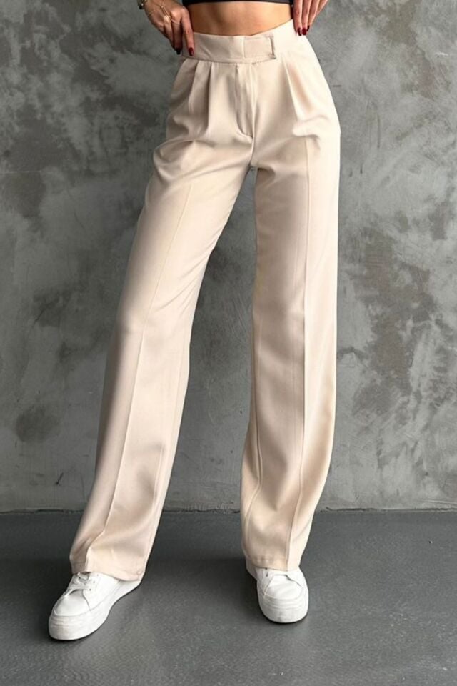 Balenbi Kadın Double Krep Likralı Cırt Kapama Palazzo Pantolon 1103 46 - Bej