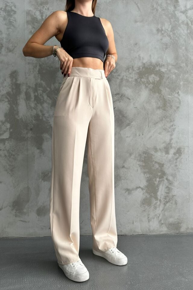 Balenbi Kadın Double Krep Likralı Cırt Kapama Palazzo Pantolon 1103 46 - Bej