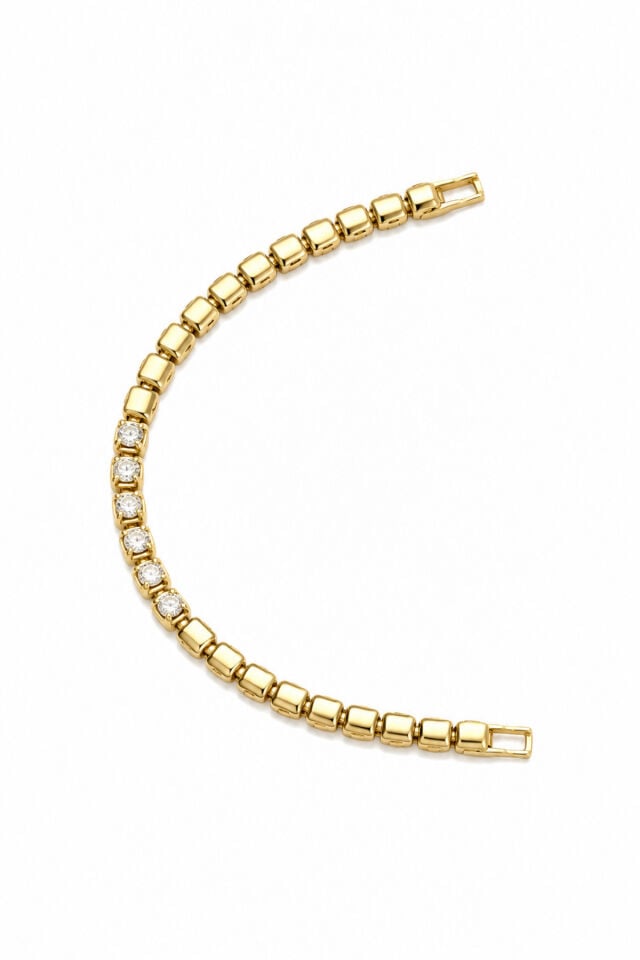 Balenbi Jewelry 14K Gold Paslanmaz Çelik Zirkon Taş Detaylı Geometrik Kadın Bileklik 1245 Altın