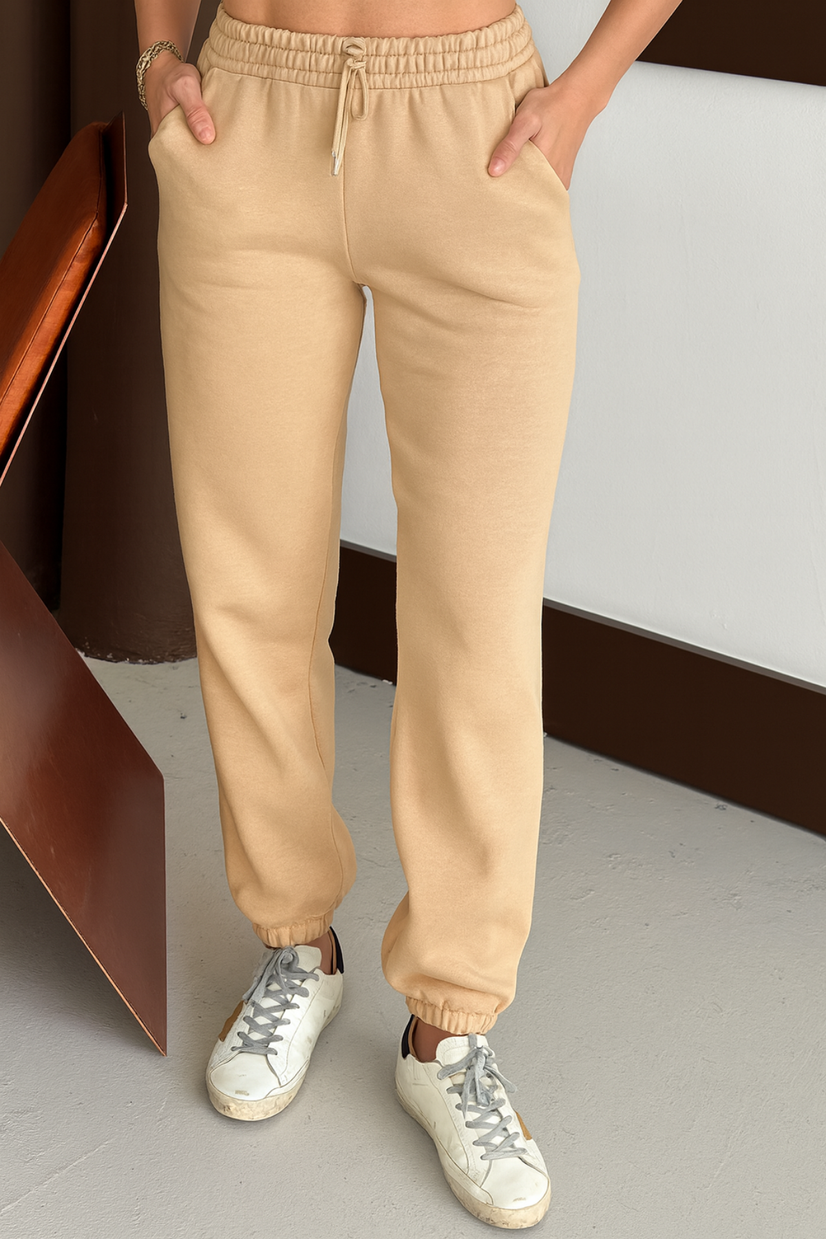 Balenbi Kadın Yüksek Bel Kışlık içi Polarlı Kalın Eşofman Altı 1091 S - Bej