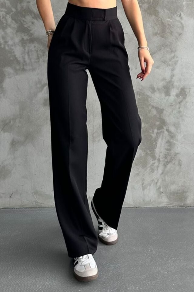 Balenbi Kadın Double Krep Likralı Cırt Kapama Palazzo Pantolon 1103 Siyah - 46