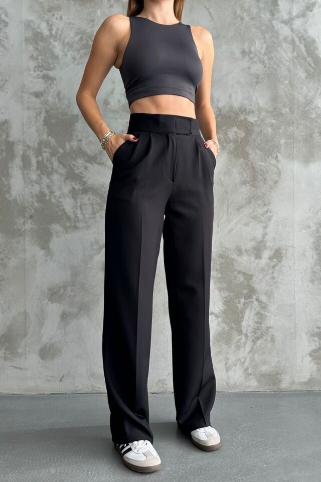 Balenbi Kadın Double Krep Likralı Cırt Kapama Palazzo Pantolon 1103 46 - Siyah