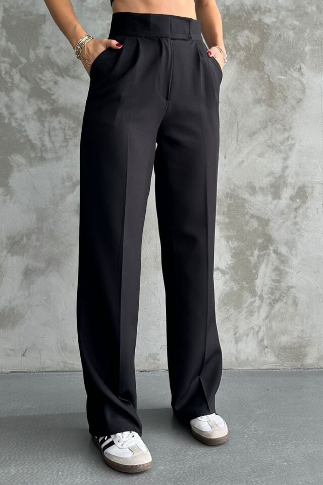 Balenbi Kadın Double Krep Likralı Cırt Kapama Palazzo Pantolon 1103 46 - Siyah