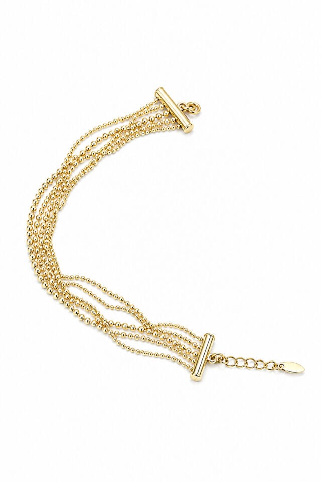 Balenbi Jewelry 14K Gold Paslanmaz Çelik Çok Sıralı Top Zincir T Bar Kadın Bileklik 1251
