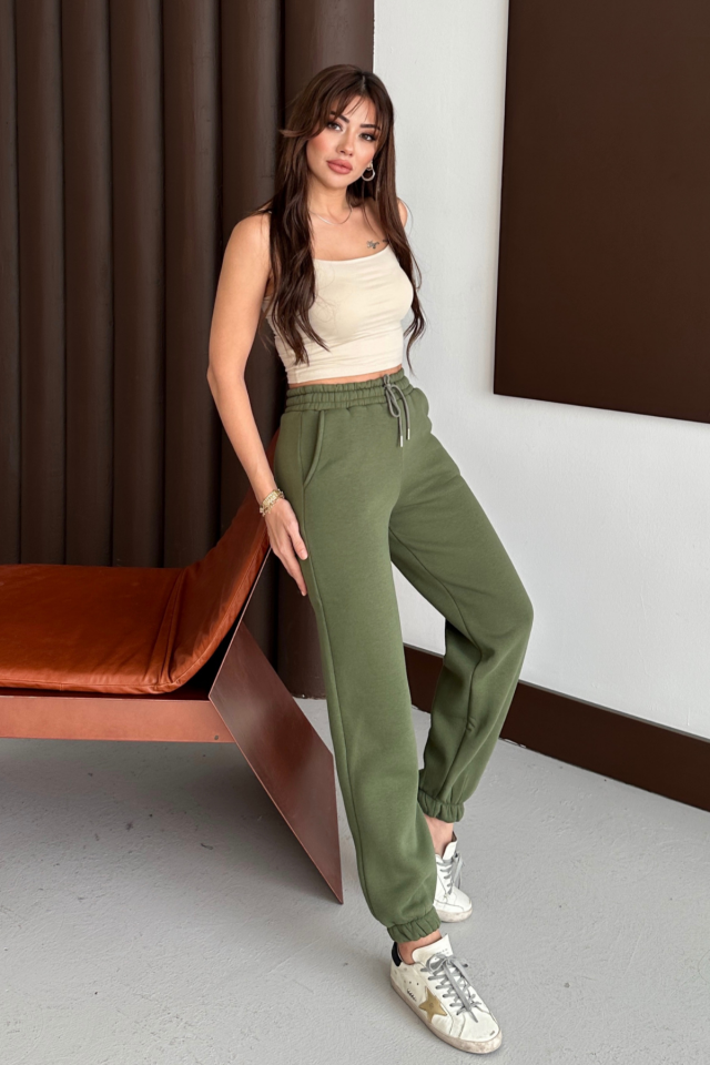 Balenbi Kadın Yüksek Bel Kışlık içi Polarlı Kalın Eşofman Altı 1091 XL - Haki