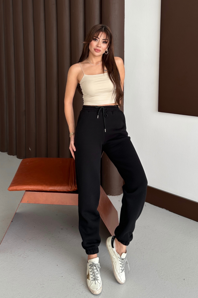 Balenbi Kadın Yüksek Bel Kışlık içi Polarlı Kalın Eşofman Altı 1091 XL - Siyah