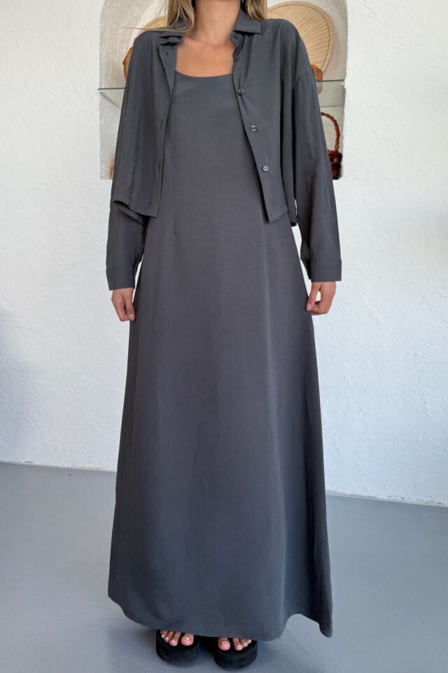 Feela Moda Kadın Modal Dokuma Ayarlanabilir Askılı Bolerolu Elbise Takım 2018 S - Antrasit