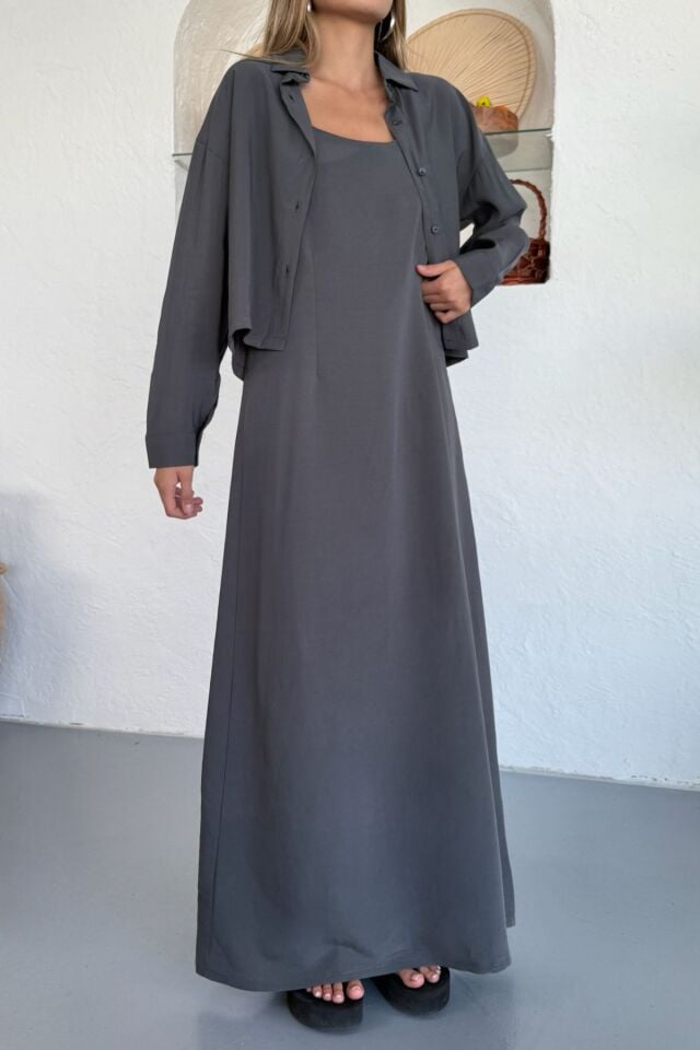 Feela Moda Kadın Modal Dokuma Ayarlanabilir Askılı Bolerolu Elbise Takım 2018 S - Antrasit