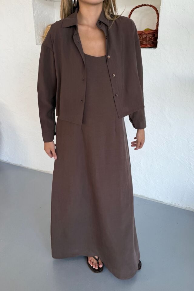 Feela Moda Kadın Modal Dokuma Ayarlanabilir Askılı Bolerolu Elbise Takım 2018 S - Kahverengi