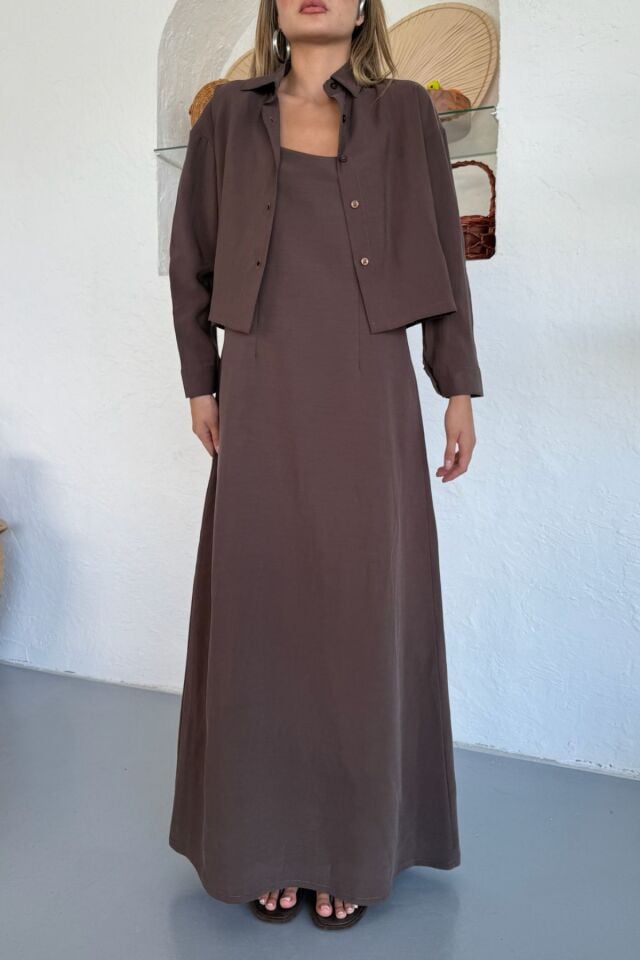 Feela Moda Kadın Modal Dokuma Ayarlanabilir Askılı Bolerolu Elbise Takım 2018 S - Kahverengi