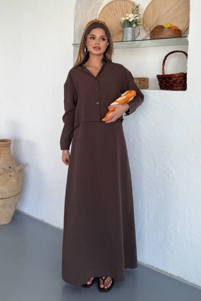 Feela Moda Kadın Modal Dokuma Ayarlanabilir Askılı Bolerolu Elbise Takım 2018 Kahverengi - S