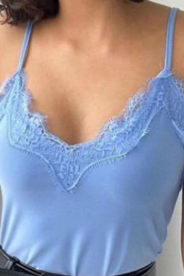 Balenbi Kadın Dantel Detaylı İp Askılı Sandy Bluz 1070 S - Mavi