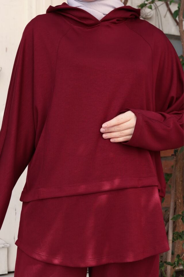 Balenbi Kadın Oversize Kesim Kapüşonlu Salaş Spor Oysh Modal Takım 1236 Standart - Bordo