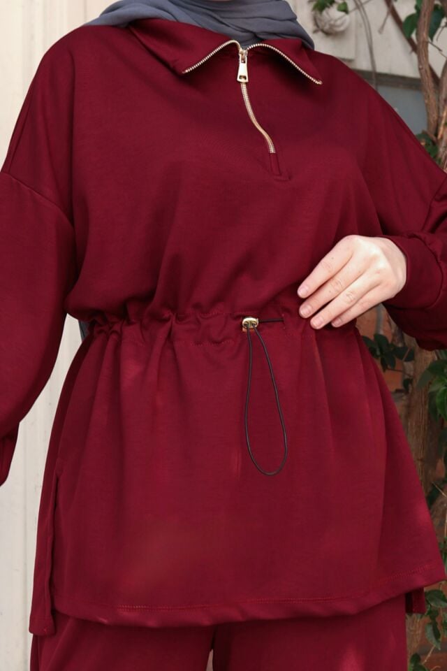 Balenbi Kadın Oversize Kesim Fermuarlı Yaka Bel Stoperli Modal Takım 1234 Standart - Taş