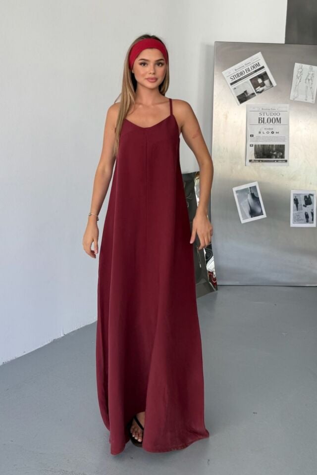 Feela Moda Kadın Modal Dokuma Ayarlanabilir Askılı Yaka Büzgülü Elbise 2017 S - Bordo