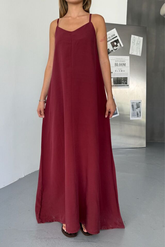 Feela Moda Kadın Modal Dokuma Ayarlanabilir Askılı Yaka Büzgülü Elbise 2017 S - Bordo