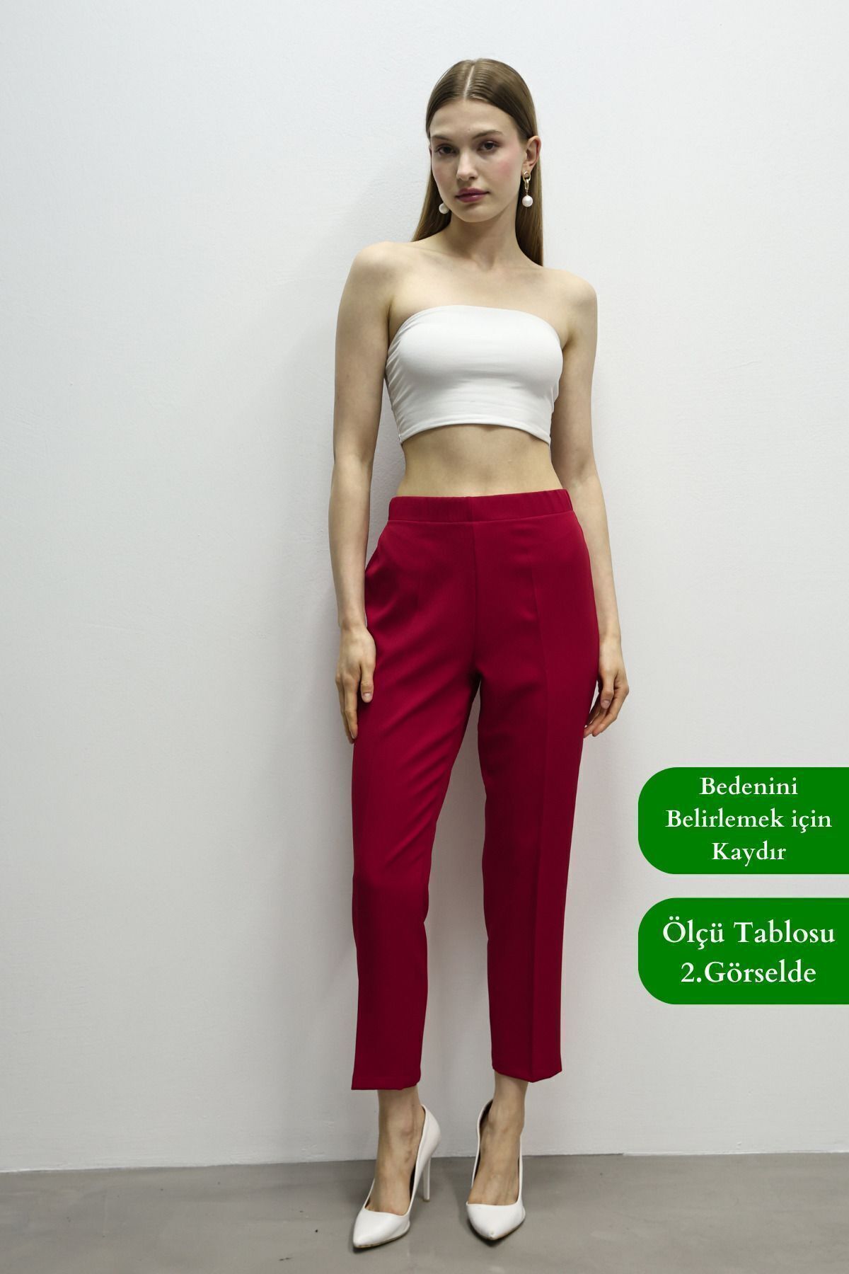 Balenbi Havuç Paça Yüksek Bel Likralı Dokuma Kadın Pantolon 1005 36 - Bordo