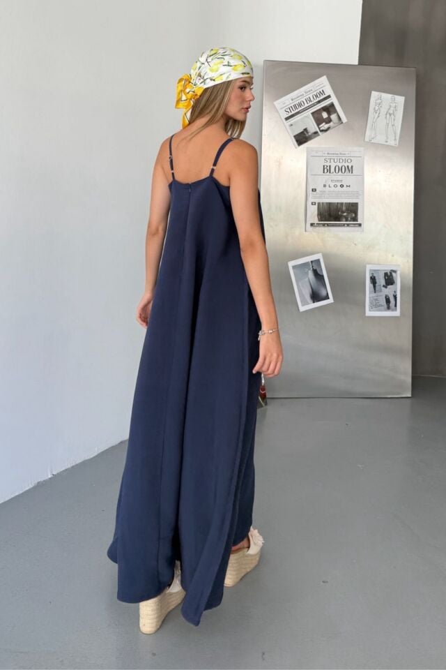 Feela Moda Kadın Modal Dokuma Ayarlanabilir Askılı Yaka Büzgülü Elbise 2017 S - Lacivert