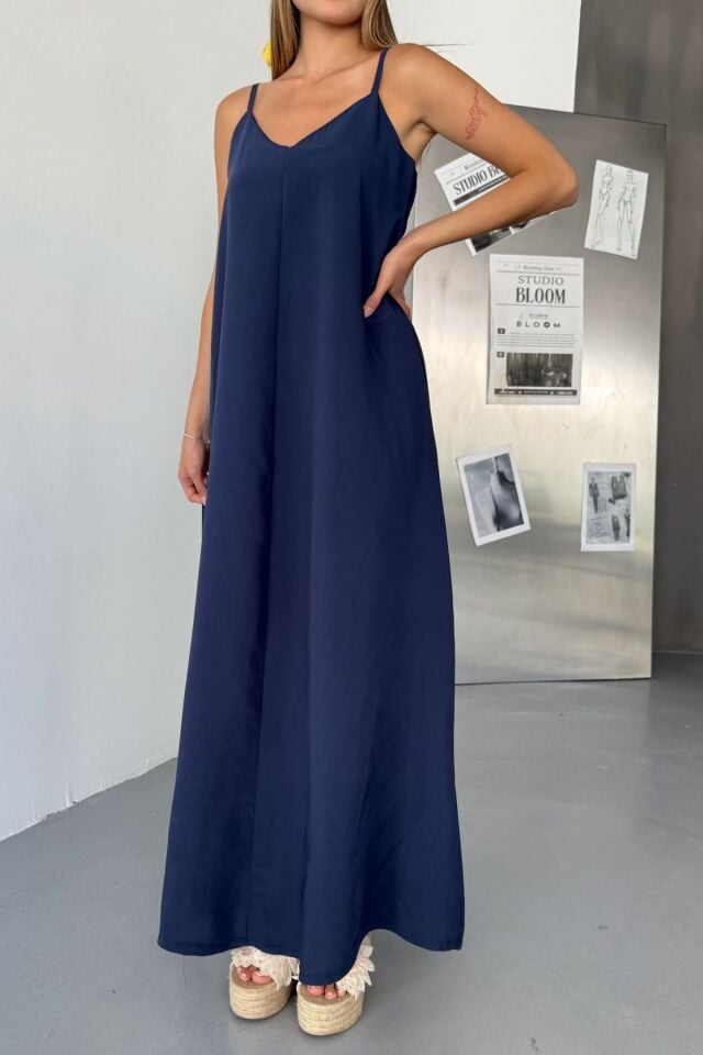 Feela Moda Kadın Modal Dokuma Ayarlanabilir Askılı Yaka Büzgülü Elbise 2017 S - Lacivert