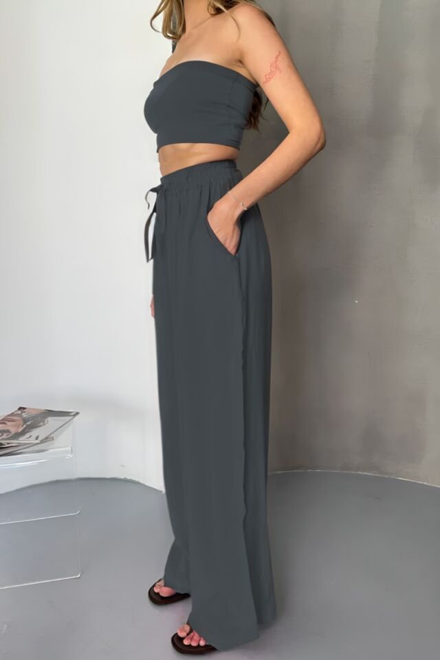 Feela Moda Kadın Modal Dokuma Beli Lastikli Palazzo Pantolon 2016 Antrasit - 36