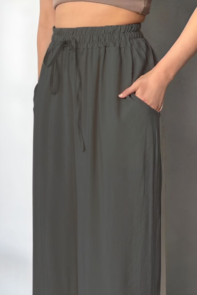 Feela Moda Kadın Modal Dokuma Beli Lastikli Palazzo Pantolon 2016 36 - Antrasit