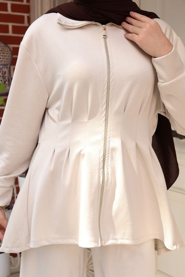 Balenbi Kadın Oversize Kesim Beli Pileli Ful Fermuarlı Modal Takım 1235 Taş - L/XL