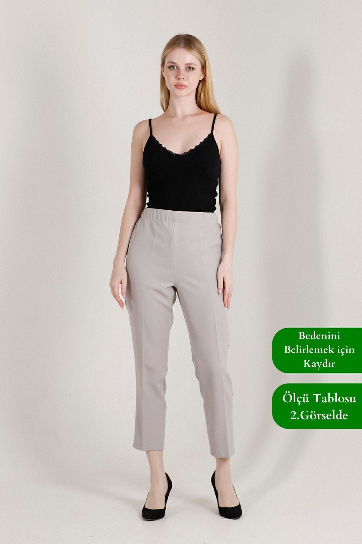 Balenbi Havuç Paça Yüksek Bel Likralı Dokuma Kadın Pantolon 1005 44 - Gri