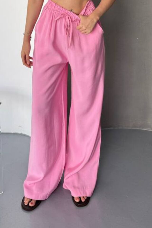Feela Moda Kadın Modal Dokuma Beli Lastikli Palazzo Kadın Pantolon 2016 40 - Pembe