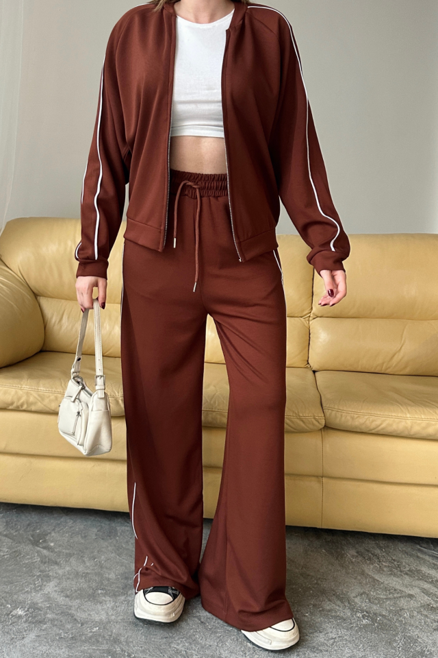 Balenbi Kadın Modal Kumaş Çift Biyeli Fermuarlı Takım 1127 S - Kahverengi