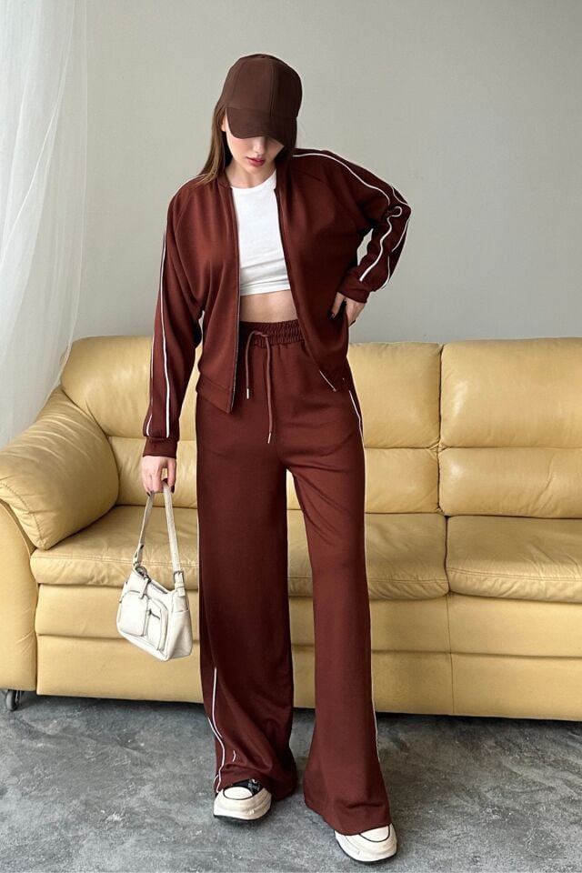 Balenbi Kadın Modal Kumaş Çift Biyeli Fermuarlı Takım 1127 S - Kahverengi