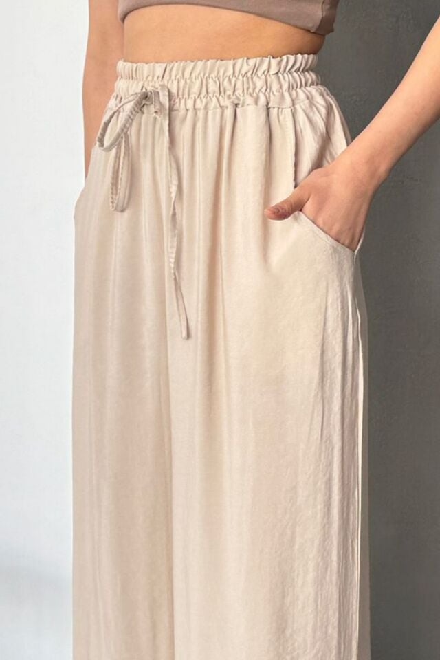 Feela Moda Kadın Modal Dokuma Beli Lastikli Palazzo Pantolon 2016 38 - Bej