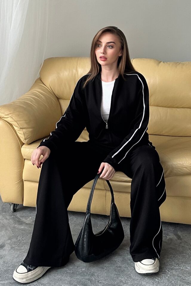 Balenbi Kadın Modal Kumaş Çift Biyeli Fermuarlı Takım 1127 S - Siyah