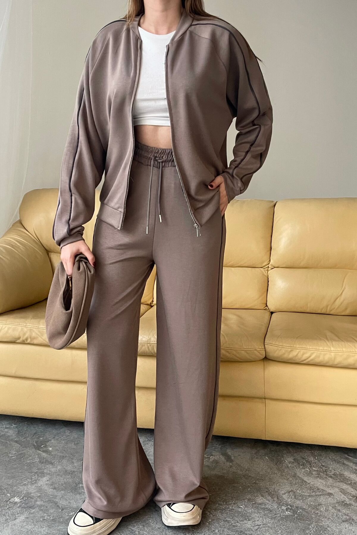 Balenbi Kadın Modal Kumaş Çift Biyeli Fermuarlı Takım 1127 S - Vizon