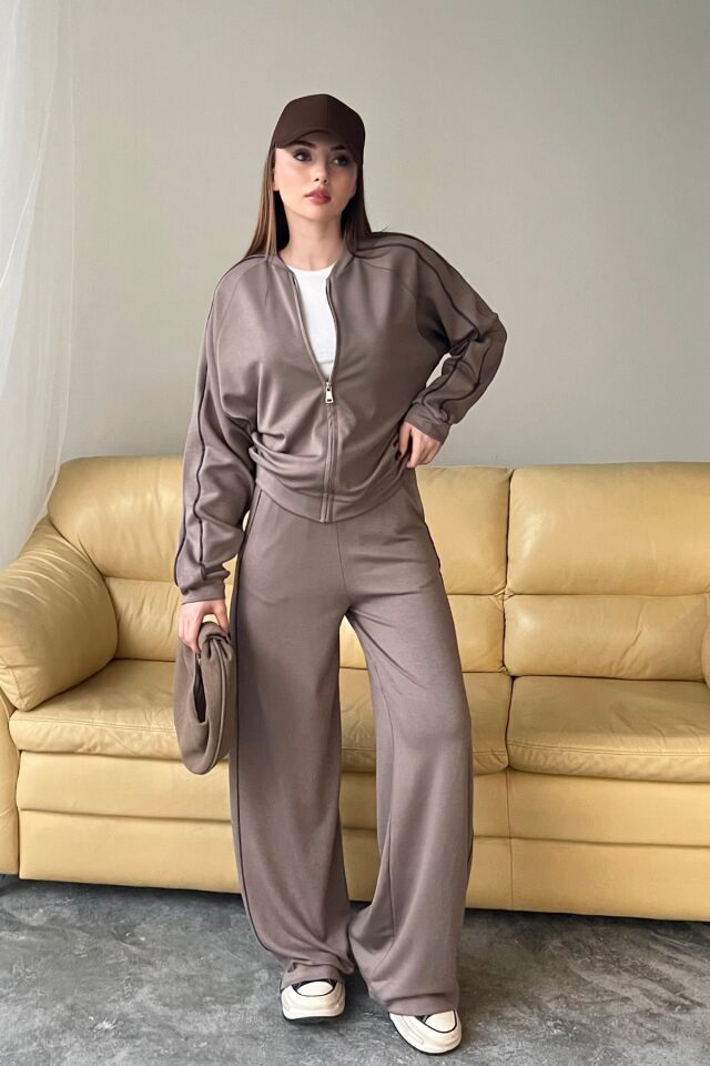 Balenbi Kadın Modal Kumaş Çift Biyeli Fermuarlı Takım 1127 S - Vizon