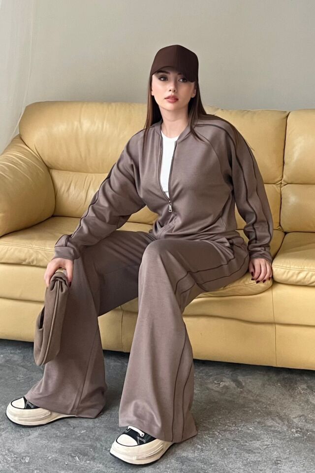 Balenbi Kadın Modal Kumaş Çift Biyeli Fermuarlı Takım 1127 S - Vizon