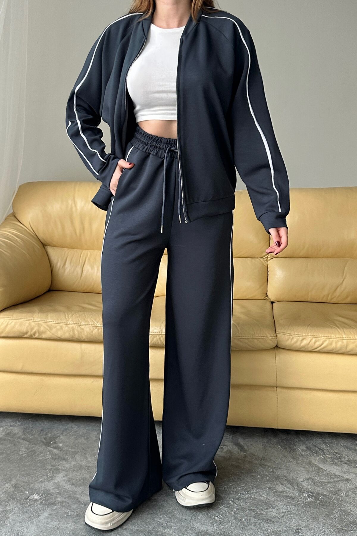 Balenbi Kadın Modal Kumaş Çift Biyeli Fermuarlı Takım 1127 XL - Antrasit