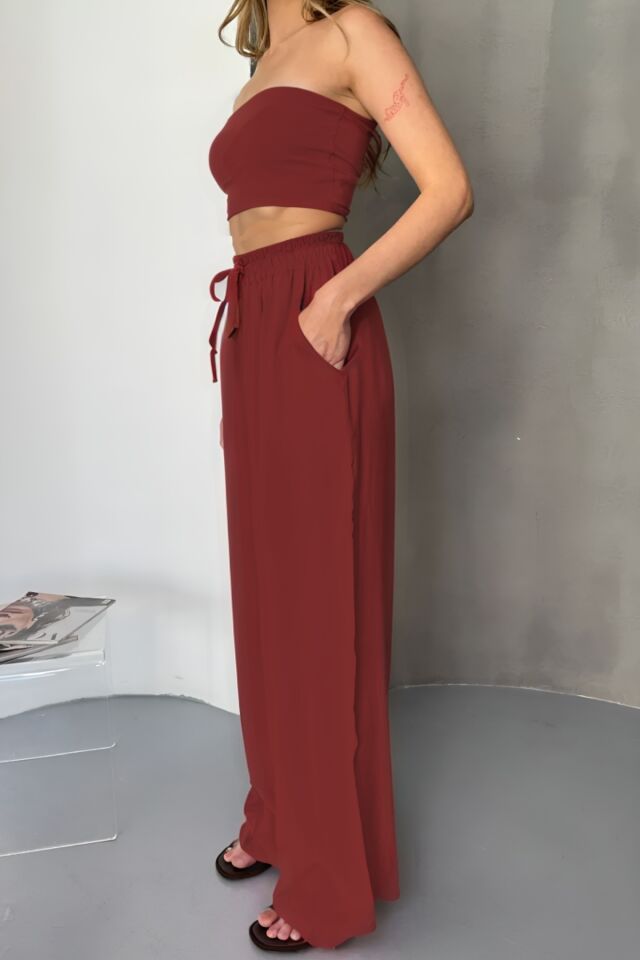 Feela Moda Kadın Modal Dokuma Beli Lastikli Palazzo Pantolon 2016 38 - Bordo