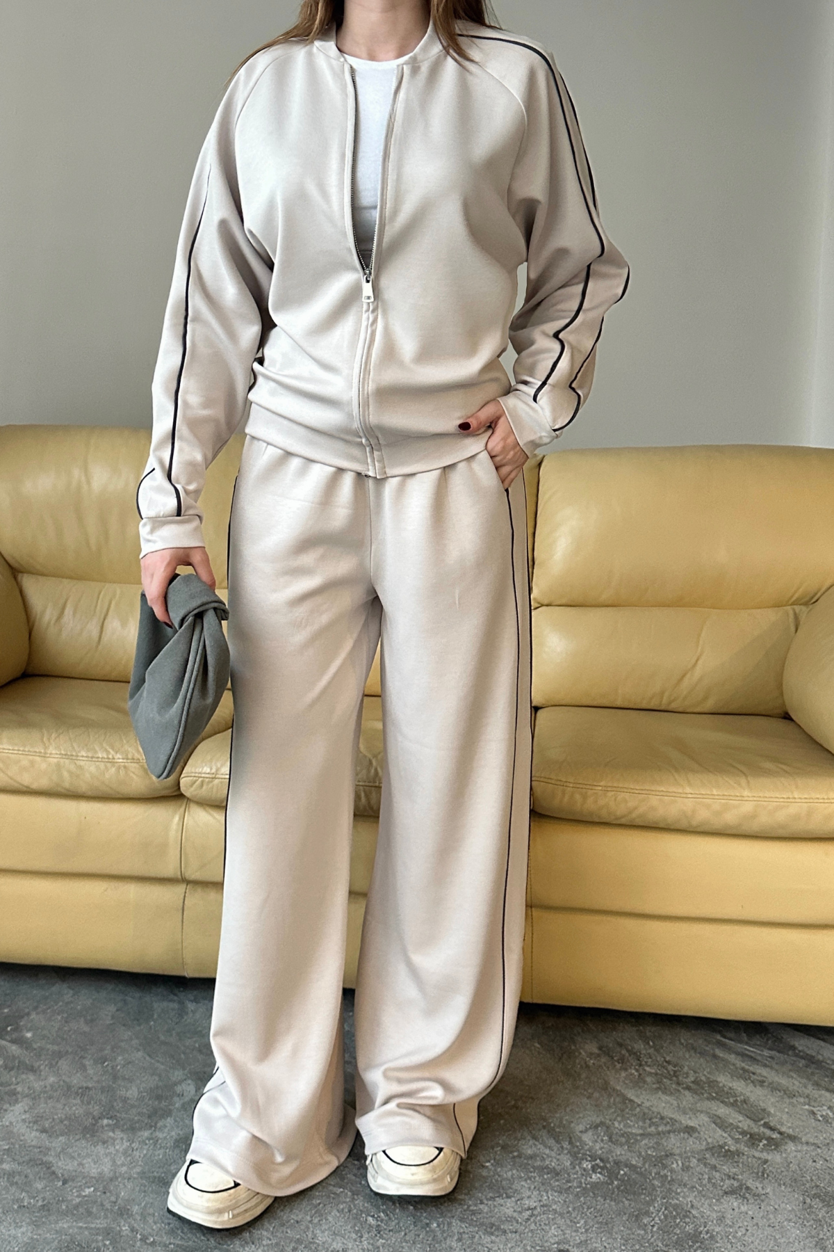 Balenbi Kadın Modal Kumaş Çift Biyeli Fermuarlı Takım 1127 XL - Bej