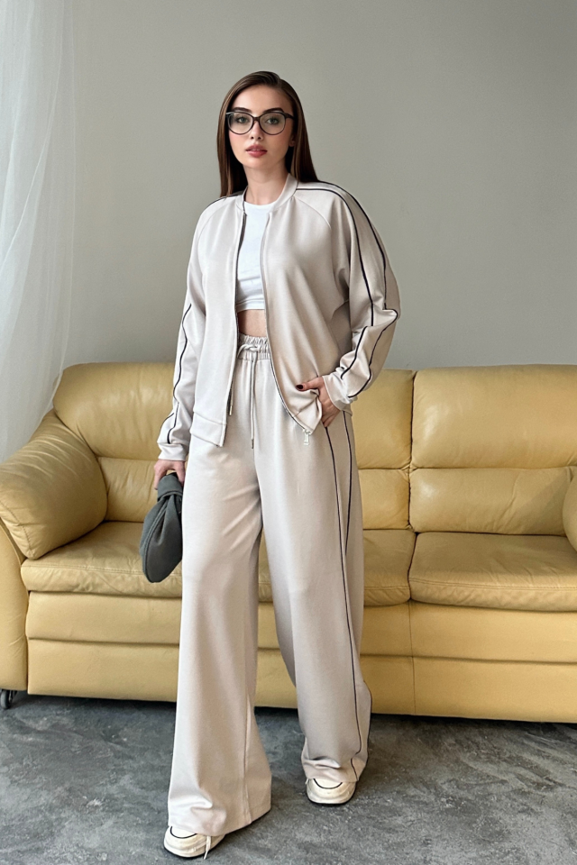 Balenbi Kadın Modal Kumaş Çift Biyeli Fermuarlı Takım 1127 XL - Bej