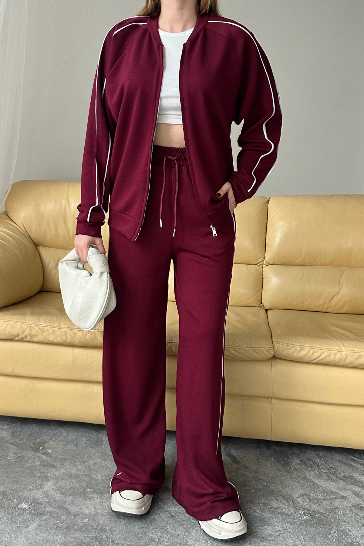 Balenbi Kadın Modal Kumaş Çift Biyeli Fermuarlı Takım 1127 XL - Bordo