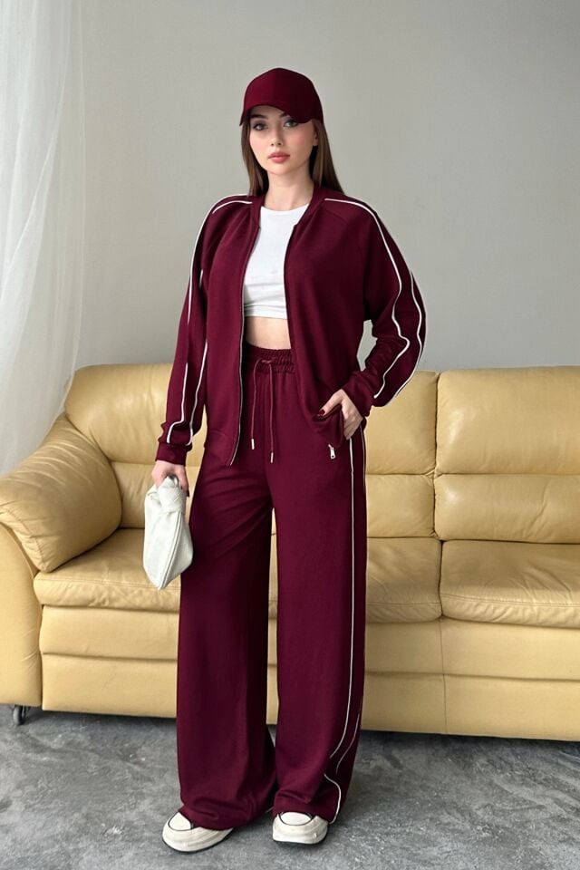 Balenbi Kadın Modal Kumaş Çift Biyeli Fermuarlı Takım 1127 XL - Bordo